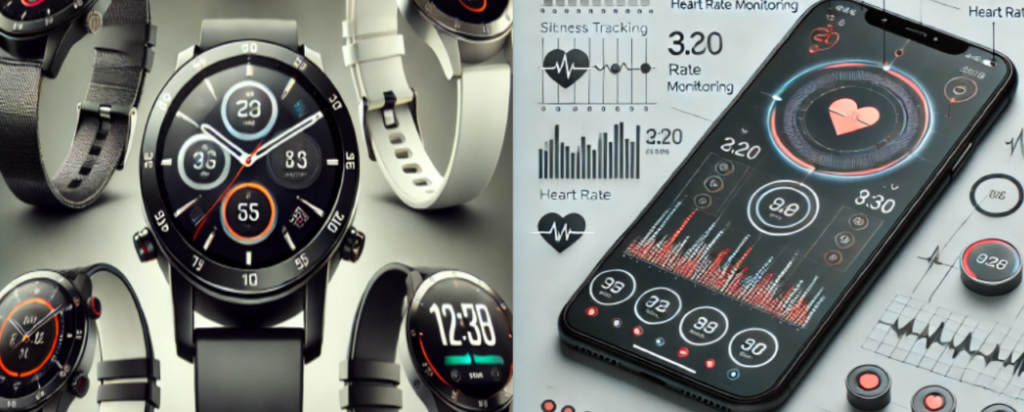 스마트워치 건강관리 및 AI 피트니스 앱 활용 모습